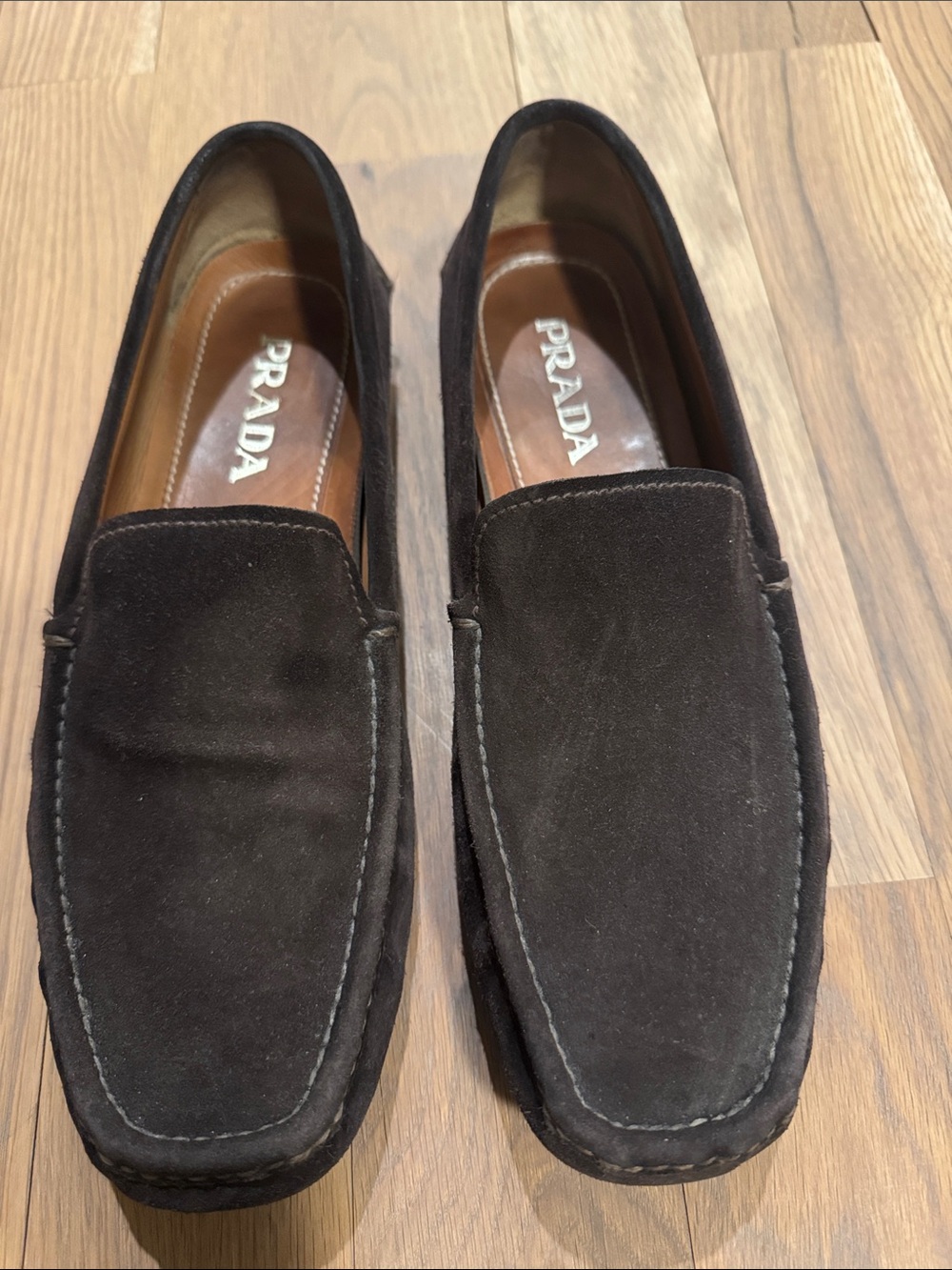 Prada Dark Brown Suede Moccasin Slip-Ons